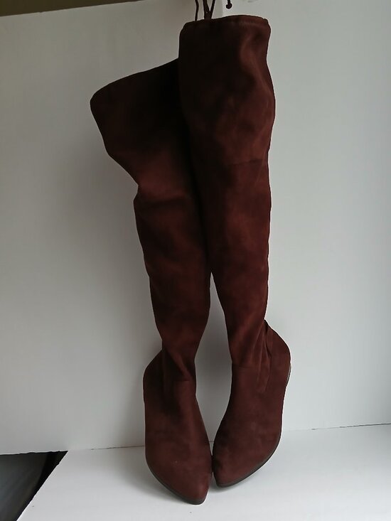 Brown Suede Wide Calf Flat Over the Knee Boot Side Zip TieTop NWOB Sz8.5 WW - Picture 3 of 15